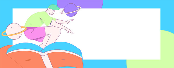 World Book Day Reading Character Flat Vector Concept Operation Hand Drawn Illustration
