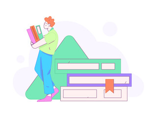 World Book Day Reading Character Flat Vector Concept Operation Hand Drawn Illustration
