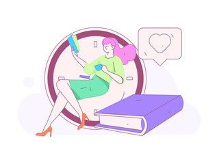 World Book Day Reading Character Flat Vector Concept Operation Hand Drawn Illustration
