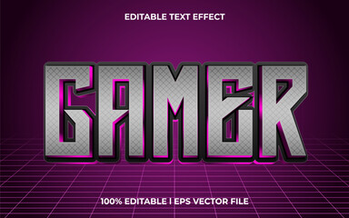 gamer 3d editable vector text effect. Modern concept text effect, with combination metal colors