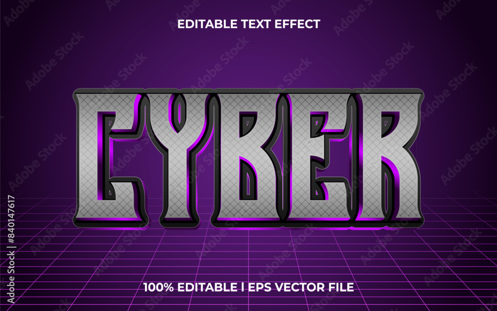 Poster cyber 3d editable vector text effect. modern concept text effect, with combination metal colors