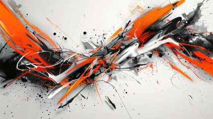 Graffiti style abstract background design in orange red and black color on white gray background with linies as wallpaper illustration