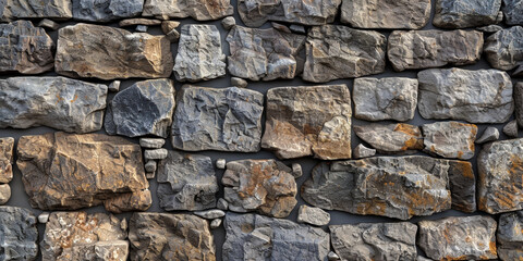 Textured stone wall with rough, weathered rocks, showcasing a rugged and natural appearance, perfect for backgrounds, architectural designs, and outdoor scenes..