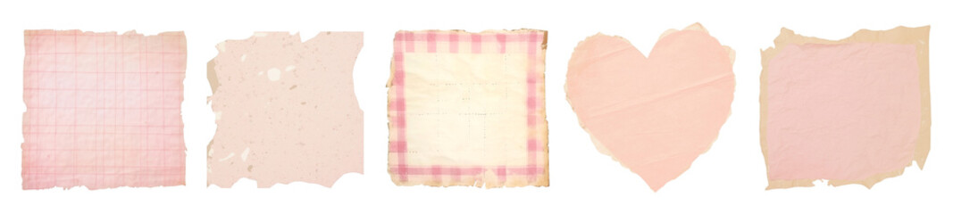 Vintage pale pink pattern ripped paper png cut out element set