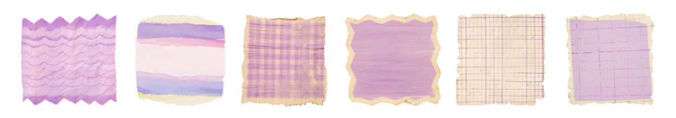 Obraz premium Vintage pale purple pattern ripped paper png cut out element set