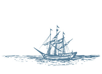 Vector landscape. Sketch of a fishing boat