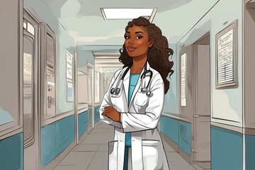 female doctor standing in hospital hallway