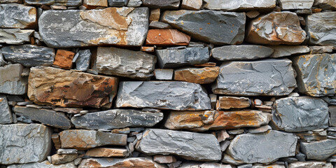 Textured stone wall with rough, weathered rocks, showcasing a rugged and natural appearance, perfect for backgrounds, architectural designs, and outdoor scenes..