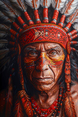 Fototapeta premium Native American man with a feathered headdress and traditional attire