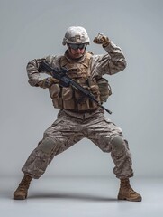 Fototapeta premium Soldier in Action Fighting in White Background generative ai art