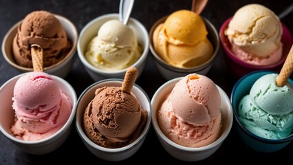 Variety types of ice cream flavors