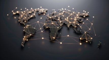 Abstract global network map with interconnected dots and lines in metallic tones
