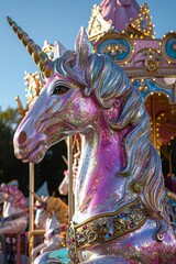 Stunning magnificent fairy unicorn, shimmering with rainbow colors, with flowers, decorations.