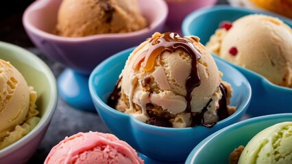 ice cream with syrup (Caramel, chocolate syrup)