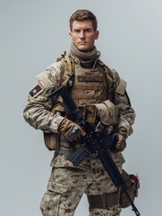 Fototapeta premium Soldier in Action Fighting in White Background generative ai art