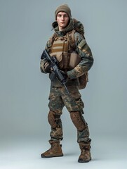 Fototapeta premium Soldier in Action Fighting in White Background generative ai art