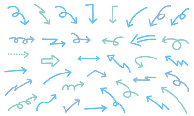 矢印　手書き　セット　水色　ベクター　シンプル