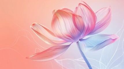 Minimalist background with a soft pastel gradient and centered, delicate line art flower