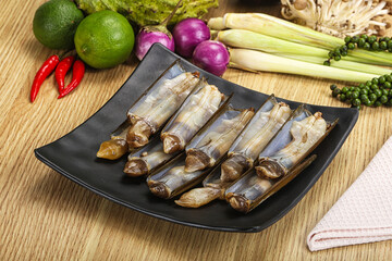 Raw fresh Razor clam mollusk