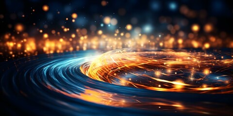 Digital transformation abstractly depicted through converging virtual data flows creating transformative user experience. Concept Technology, Data Flow, Digital Transformation, User Experience