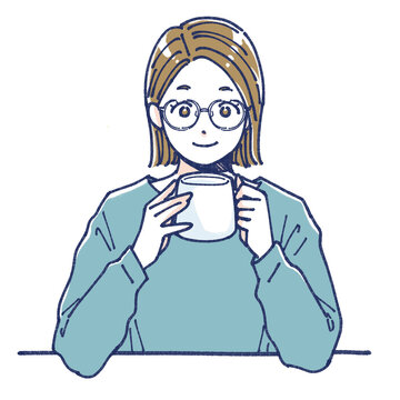 マグカップを持ってくつろぐ女性　イラスト