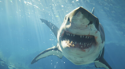 Obraz premium Great White Shark Gliding Through Deep Blue Waters