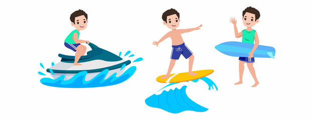 Fototapeta premium Human characters of surfers with their boards