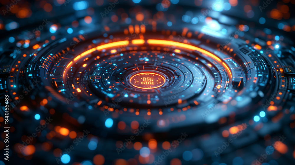Poster abstract background depicts a glowing portal that acts as a gateway to a virtual world. the portal c