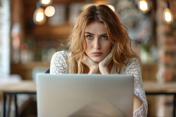 Woman sitting laptop table