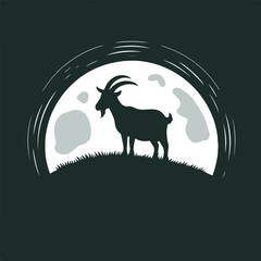 A Silhouette of a Goat on The Hill at Night Under The Moonlight