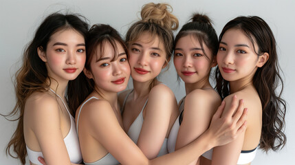 Obraz premium ヘルシーな下着を着た若いアジア人女性の集合グループ。美容,健康