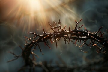 Sunlit crown of thorns close-up