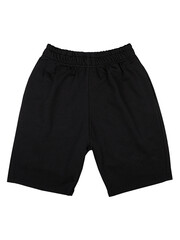 Black cotton shorts trousers mockup isolated on white background, top view, front view. Clothes template for advertising, design, branding, text, print.