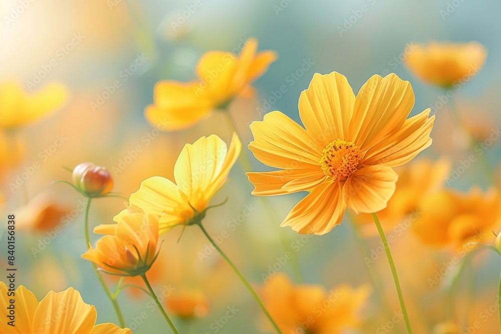 Canvas Prints Yellow flowers field, blue sky backdrop