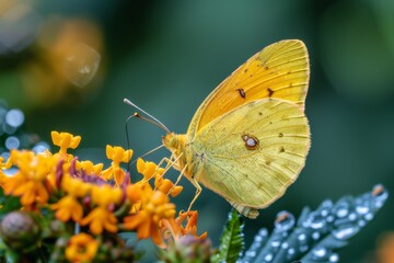 Obraz premium Yellow butterfly perched on flower