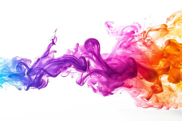 Fototapeta premium display of colorful ink swirls on a white background, blending hues of blue, purple, pink, and orange. The image captures the dynamic movement and fluidity of the colors, creating a stunning visual 