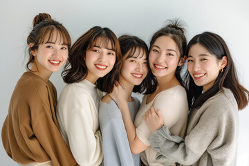 Obraz premium ナチュラルな色の衣装を着たアジア人女性の集合グループ。美容,健康,フィットネス,連帯,多様性