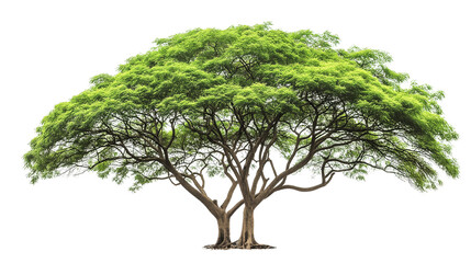 An elegant Rain Tree (Samanea saman) with its wide, umbrella-shaped canopy providing ample shade, on transparent background. Generative ai illustration.