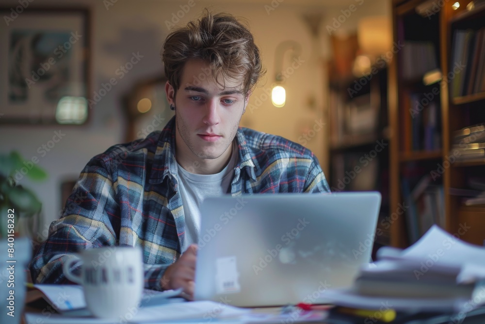 Sticker Person working on laptop at table