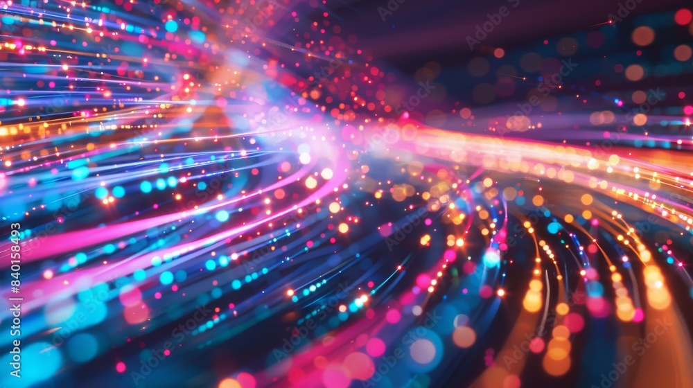Poster vibrant digital landscape with illuminated data streams and futuristic glow