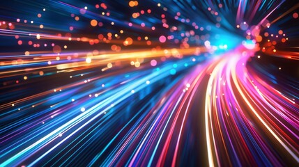 Fototapeta premium Zooming lights in vibrant colors creating a dynamic speed blur