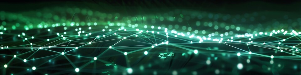Obraz premium High-tech background with bright green and white dots and lines forming a complex plexus network