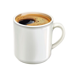 Fototapeta premium Close-up of a white ceramic mug filled with freshly brewed coffee, featuring a frothy top and minimalistic design. Perfect for morning boost.