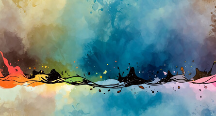 Abstract Watercolor Background with Splashes and Lines