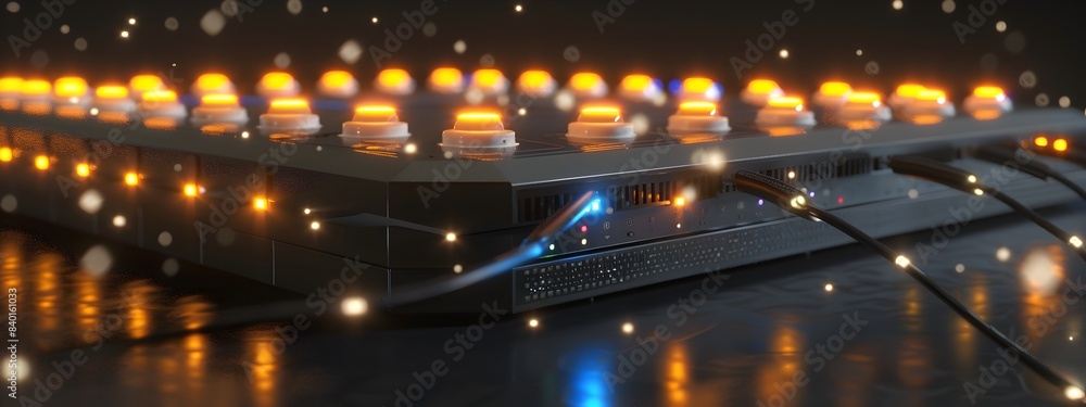 Poster fiber optic router a 3d rendered visualization of a futuristic network device