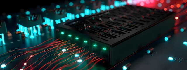 Fototapeta premium Fiber Optic Signal Amplifier Device for Telecommunication Networks