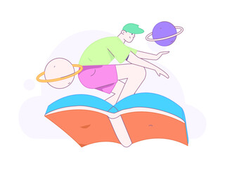 World Book Day Reading Character Flat Vector Concept Operation Hand Drawn Illustration
