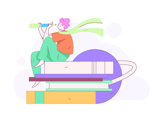 World Book Day Reading Character Flat Vector Concept Operation Hand Drawn Illustration
