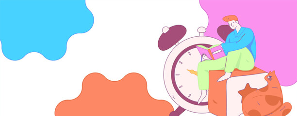 World Book Day Reading Character Flat Vector Concept Operation Hand Drawn Illustration
