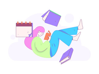 World Book Day Reading Character Flat Vector Concept Operation Hand Drawn Illustration
